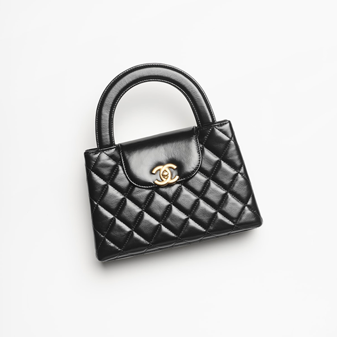 chanel large glossy calfskin kelly round top handle chain flap bag